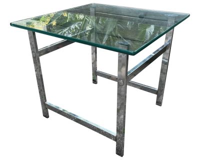 1960s Vintage Milo Baughman Style Metal and Glass Side Table