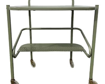 Vintage Metal Cart Bar Vintage Green Industrial Mid Century Console Wine Rack