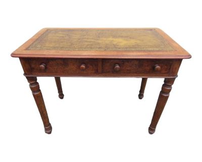 Antique English Leather Top Walnut Table