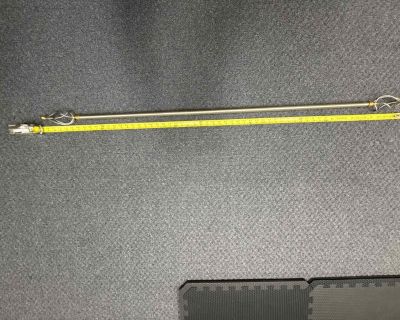 Shortest is about 45 + finials, expands to about 84 + finials. Mounting hardware included. Check out the pictures at: