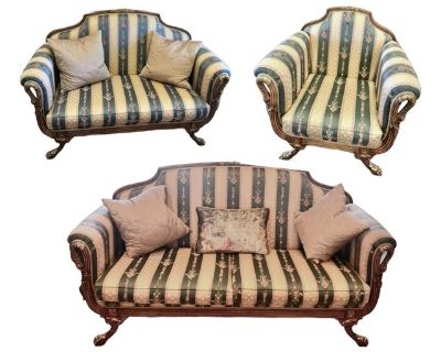 Italian Import Galimberti Lino 3 Piece Rococo Sofa Couch Loveseat Armchair Set