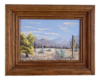 Mid 20th Century Original Acrylic Painting of a Desert Scene, Signed and Framed