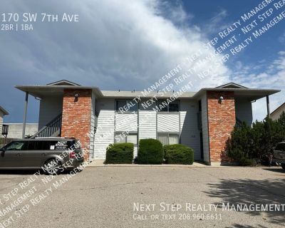 170 SW 7th Ave. To schedule a viewing click the link: https://showmojo.com/l/5b221f5040 or Call/Text 208-960-6611 This is a 2 bed 1 bath unit on the ground floor. It has a nice patio out back for BBQ's and quiet sitting. It comes with a fridge, stove and dishwasher. There are washer/dryer hookups. This unit is close to Meridian Rd for quick freeway access and close to shopping. To fill out an a...