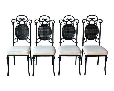 1960s Mid Century Modern Black Metal Regency Dining Chairs - Set of 4