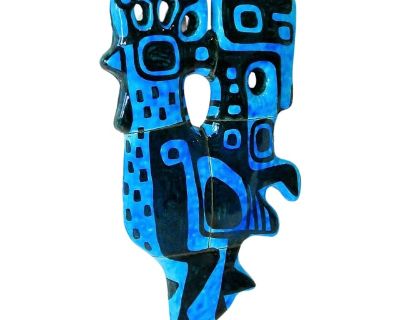 Abstract Blue Chicken Wall Sculpture Signed and Dated 1960