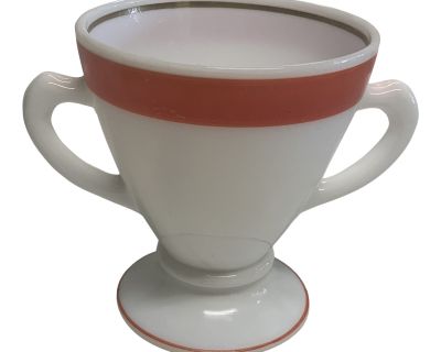 Vintage Milk Glass With Red Trim Pedestal Sugar Bowl Catchall