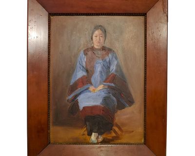 Late 19th Century Cantonese Woman in Traditional Costume Oil Painting, Framed