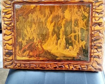 This is the second of 7 that I will be posting 7 different Vintage Art Plaques separately. Each were individually Handmade cut and burned Wood Altered Art Plaques created in the late 1970's. All of these have been in the possession of the creator as his own personal home decor from the time he created them. Each created by using artwork from calendars bought in the late 70's at the Head Shops a...