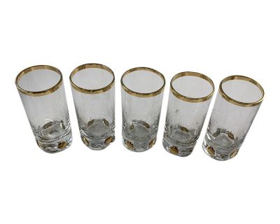 Vintage Glass Liquor Shot Cordial Glasses With Gold Trim - Set of 5