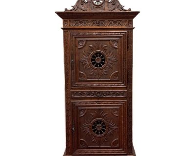 Antique French Breton Armoire Wardrobe Linen Cabinet Double Doors Drawer C. 1900