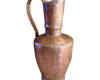 Antique Hand Hammered Copper Pitcher Floor Vase