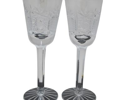 Vintage Pineapple Cut Crystal Stemware Wine Glass Set of 2