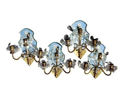 Neo-Classical Style Etched Mirror Back Sconces Early 20th Century Set of Four