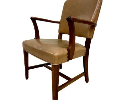 Vintage Jasper Chair Co Art Deco Style Leather and Walnut Nailhead Armchair