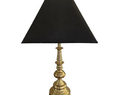 Late 20th Century Stiffel Brass Table Lamp With Black Shade