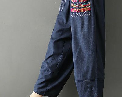 ZARA Casual Cotton Blue with Painted Tribal Pockets Pants
