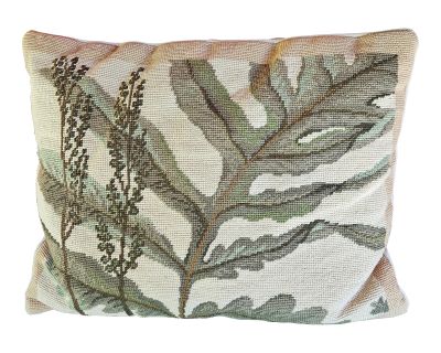 Beautiful Vintage Hand Made Wool and Velvet Needlepoint Pillow With Ferns