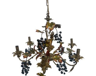 1970s Italian Tole 6-Bulb Harvest Grapevine Chandelier