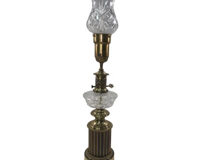 Hollywood Regency Crystal and Brass With Crystal Shade Torchiere Table Lamp