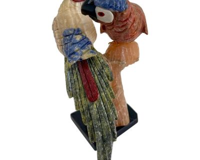 Large Semi-Precious Stones Quartz Hand Carved Two Parrots Figurine Sculpture