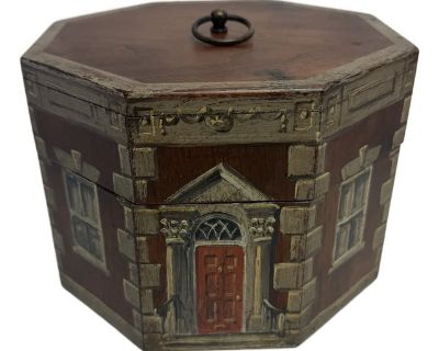 Antique English 1920 Painted Wood Tea Caddy House