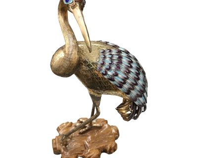 Chinese Enamel and Brass Crane
