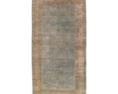 Measures: 6'9 x 14'0 Antique Indian Agra Rug with Intricate Allover Floral Design In Blue 6'9 x 14'0. Keivan Woven Arts/ rug/AVI-0704, country of origin / type: Iran / Agra, circa 1900. This exquisite Antique Indian Agra rug is a masterful display of refined craftsmanship, featuring an intricate allover floral pattern woven in a serene palette of soft blue and warm beige. Inspired by Persian an...