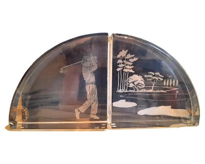 Lucite Golfer Bookends Beverly Hills California