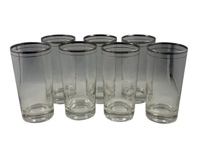 1960s Mid Century Double Silver Rimmed Tumblers - Set of 7