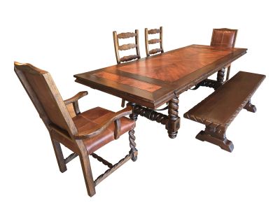 Southwest Spanish Rafaela Rectangle Dining Table - Bench - Chairs 8-Piece Set