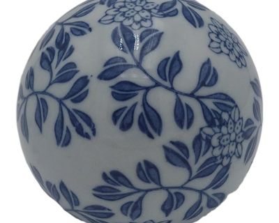 Late 20th Century Chinese Blue & White Hand-Painted Porcelain Floral Sphere