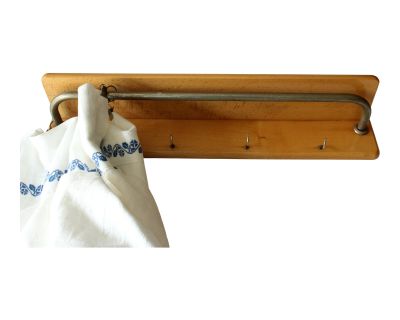 1950s Vintage - Original Kitchen Towel Holder With Hand Embroidered Removable Towel