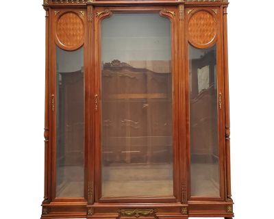 Antique French Inlaid & Ormolu Mounted Display China Cabinet Display Breakfront