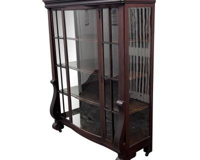1920's Antique Hathaway Furniture Cherry Wood Stained Antique Glass Cabinet
