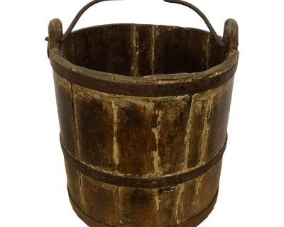 Antique European Wooden and Wrought Iron Bucket