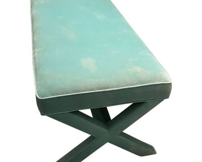 Vintage Jonathan Adler Double X-Bench/Stool in Teal Velvet