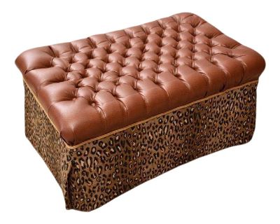 Late 20th Century Leopard Print and Leather Tufted Ottoman