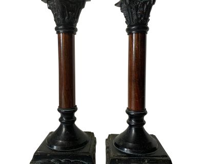 1970s Metal & Wood Candlesticks- a Pair