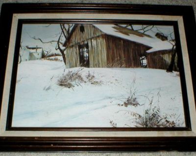 "Rustic Barn" Art Print - Winter Snow - Framed - 17 1/4" x 13 1/4"