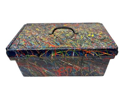Late 20th Century Pollock Inspired Drip painted Folk Art Box with Lid