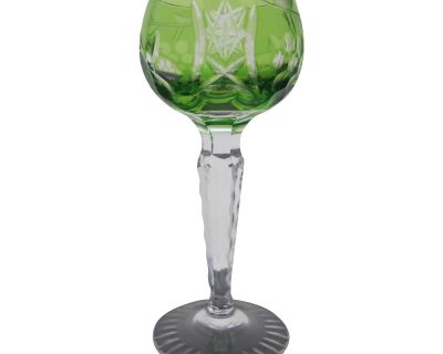 Bohemian Green Cut Crystal Grape Design 4.5" Aperitif Cocktail Wine Glass Goblet