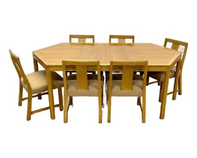 Mid 20th Century Hexagonal Oak Dining Table and Chairs Attributed to Edward Wormley for Dunbar