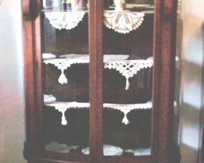 Antique Clawfoot, China Cabinet with curved Glass