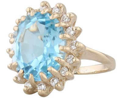 6.25ctw Oval Blue Topaz Diamond Halo Ring 14k Yellow Gold Size 3