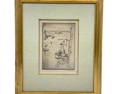 Early 20th Century John Marin "Canal, Amsterdam" (1907) Etching With Drypoint Signed, Framed