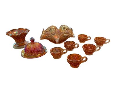 1940s Fenton Carnival Glass Set- 10 Pieces