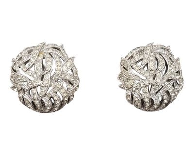 Vintage Signed Panetta Rhodium Plated Clear Rhinestone Clip Earrings- 2 Pieces