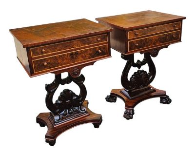Antique Pair of Ornately Carved His and Her Nightstands