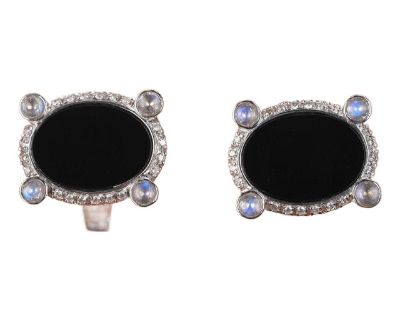 Retro 18k White Gold Diamond and Onyx Cufflinks