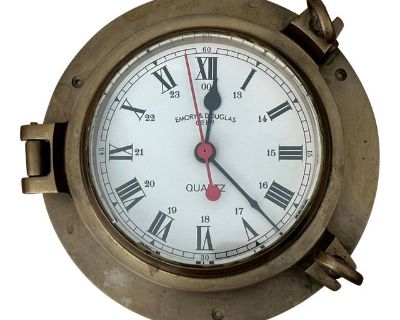 Vintage Brass Nautical Porthole Wall Clock by Emory & Douglas Co. LTD